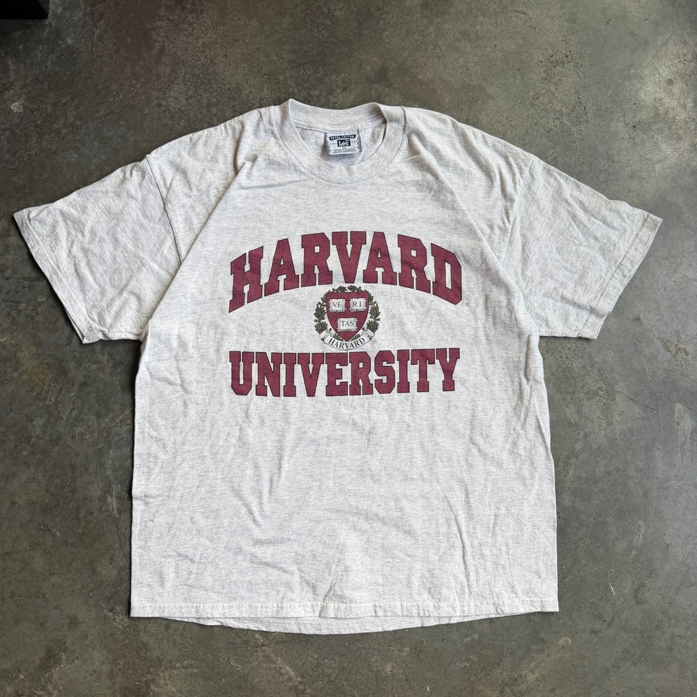 Vintage 90s Y2K Harvard University Graphic Spellout Shirt Lee Mens XL 23x28 Ivy
